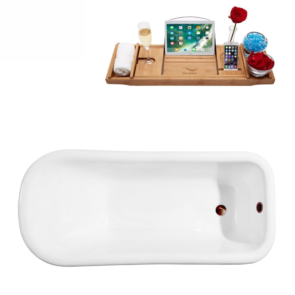 66 inch Cast Iron R5281CH-ORB Soaking Clawfoot Tub and Tray with External Drain