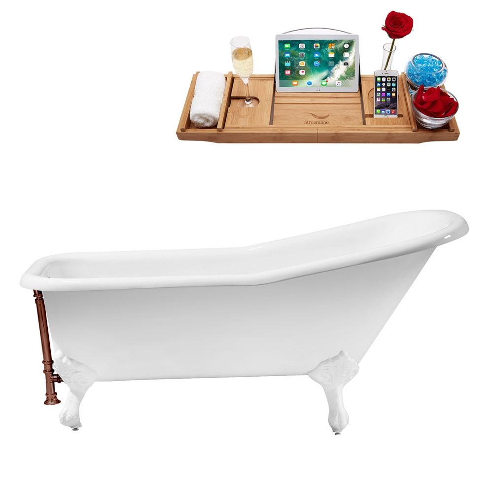 66 inch Cast Iron R5281WH-ORB Soaking Clawfoot Tub and Tray with External Drain