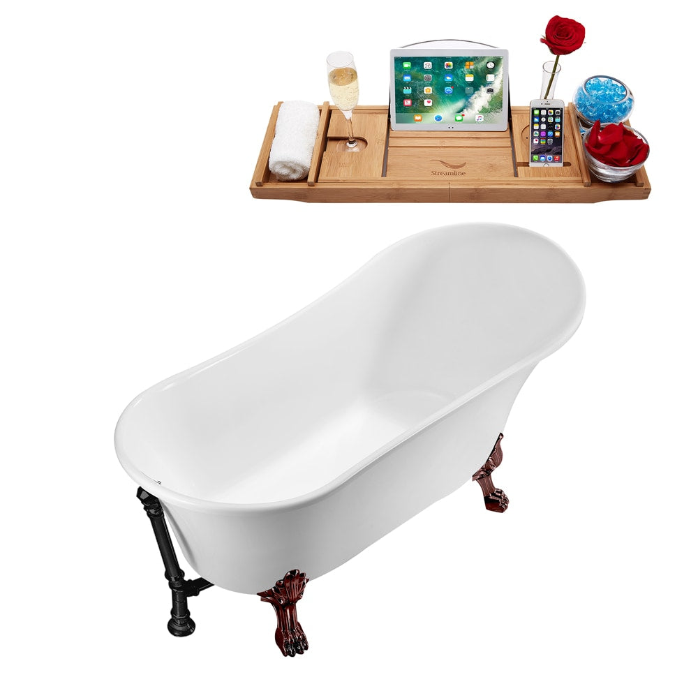 63 inch Streamline N342ORB-BL Soaking Clawfoot Tub and Tray with External Drain
