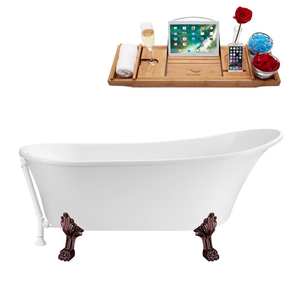 59 inch Streamline N341ORB-WH Soaking Clawfoot Tub and Tray with External Drain