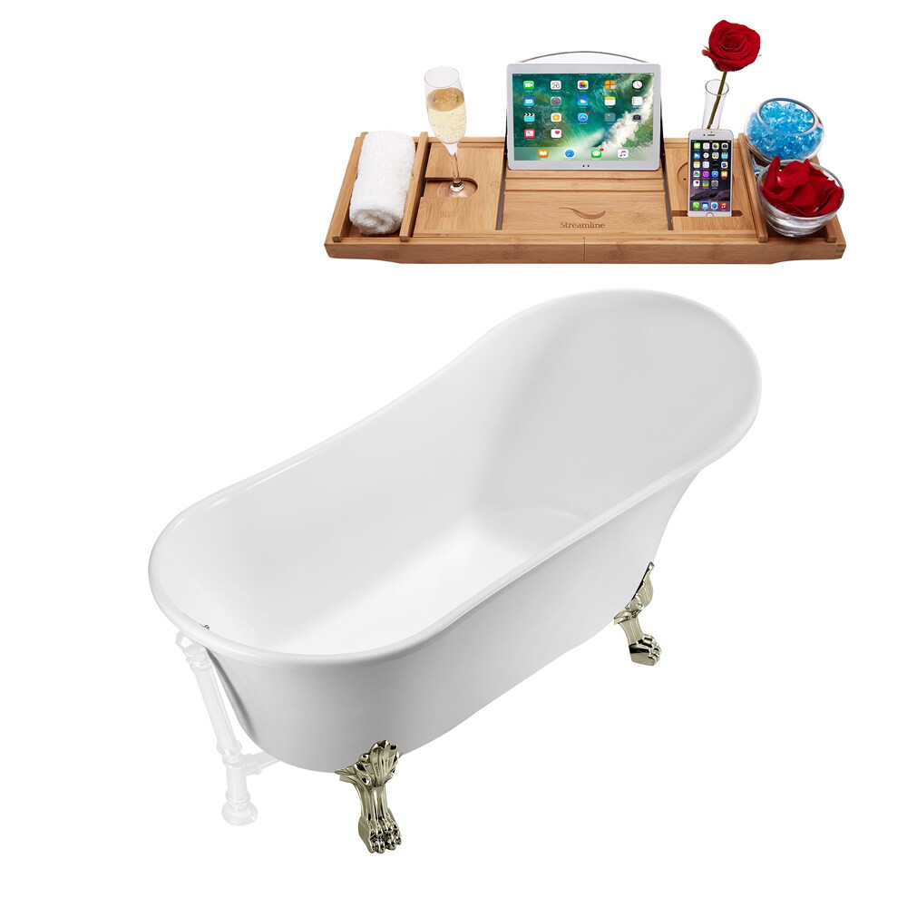 63 inch Streamline N342BNK-WH Soaking Clawfoot Tub and Tray with External Drain