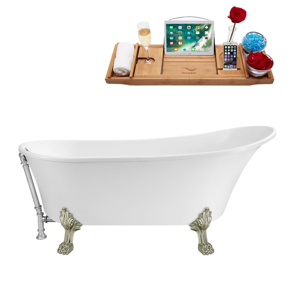 67 inch Streamline N340BNK-CH Soaking Clawfoot Tub and Tray with External Drain