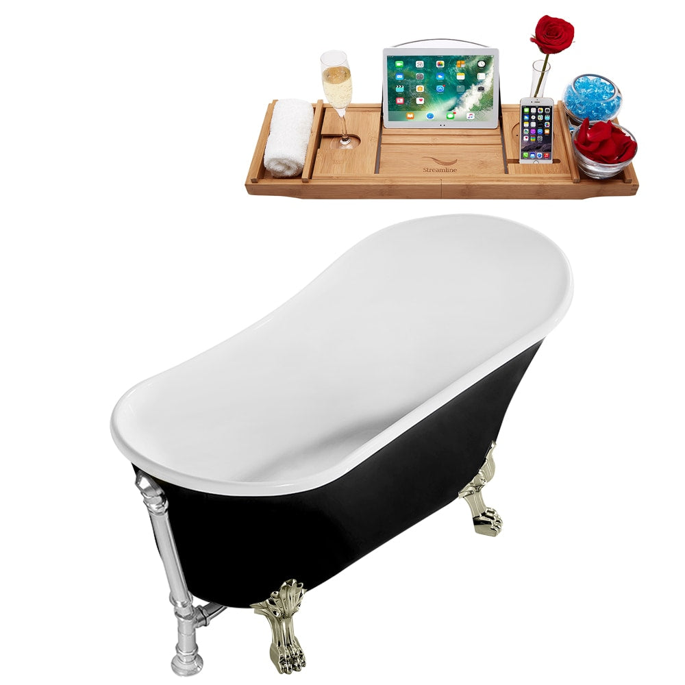 59 inch Streamline N344BNK-CH Clawfoot Tub and Tray with External Drain