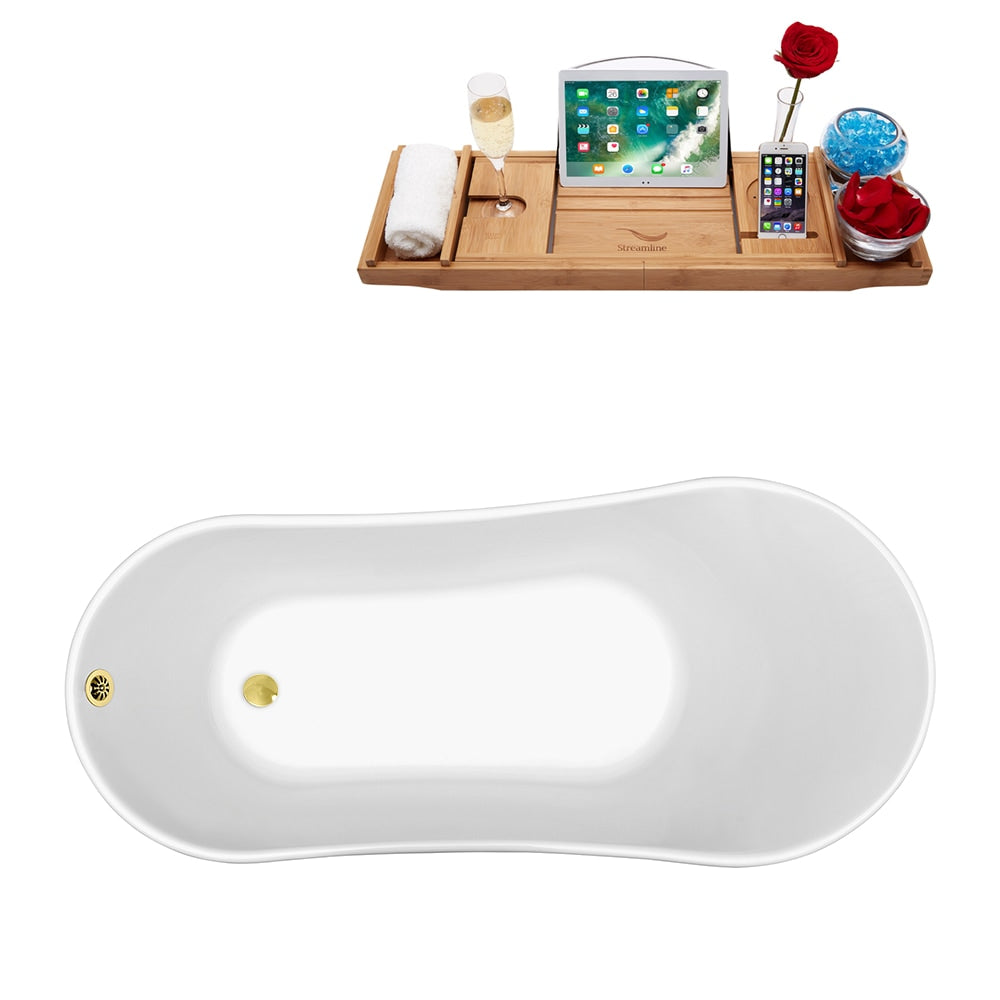 63 inch Streamline N342ORB-GLD Soaking Clawfoot Tub and Tray with External Drain