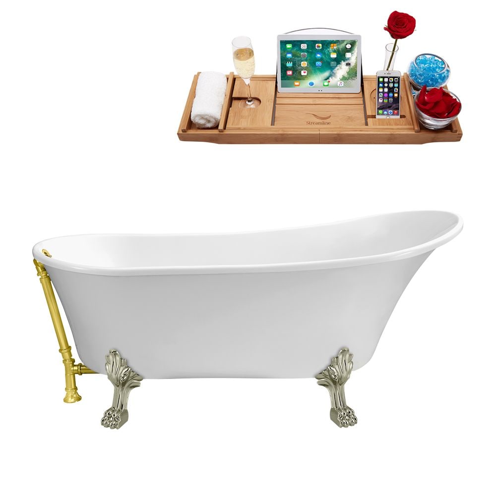 63 inch Streamline N342BNK-GLD Soaking Clawfoot Tub and Tray with External Drain