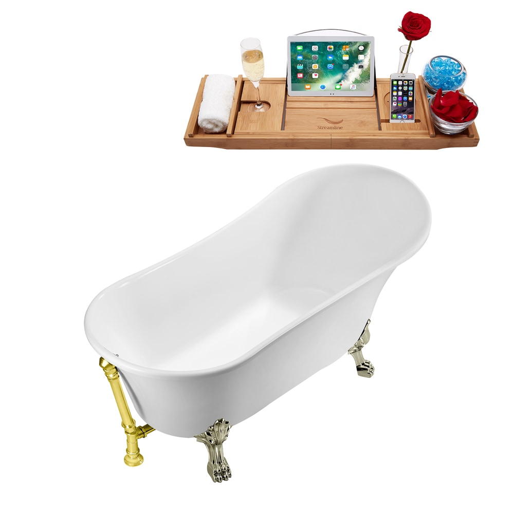 63 inch Streamline N342BNK-GLD Soaking Clawfoot Tub and Tray with External Drain