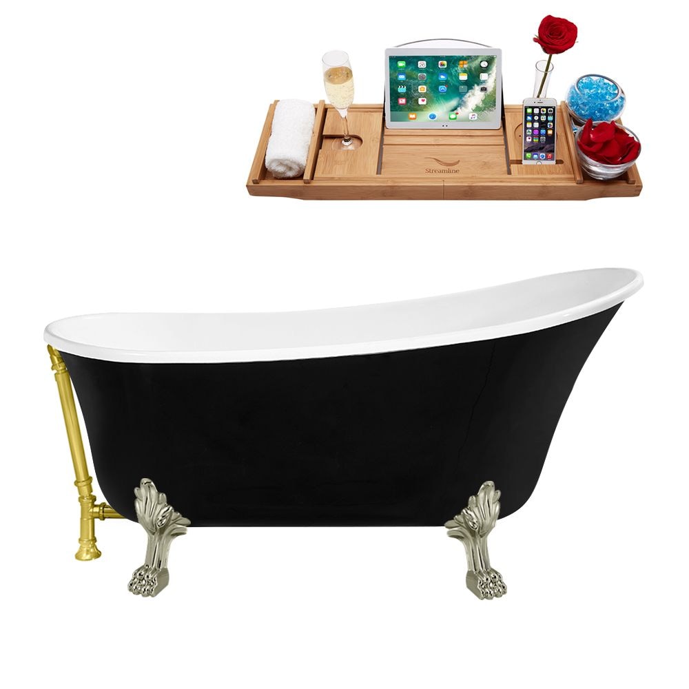 67 inch Streamline N345BNK-GLD Clawfoot Tub and Tray with External Drain