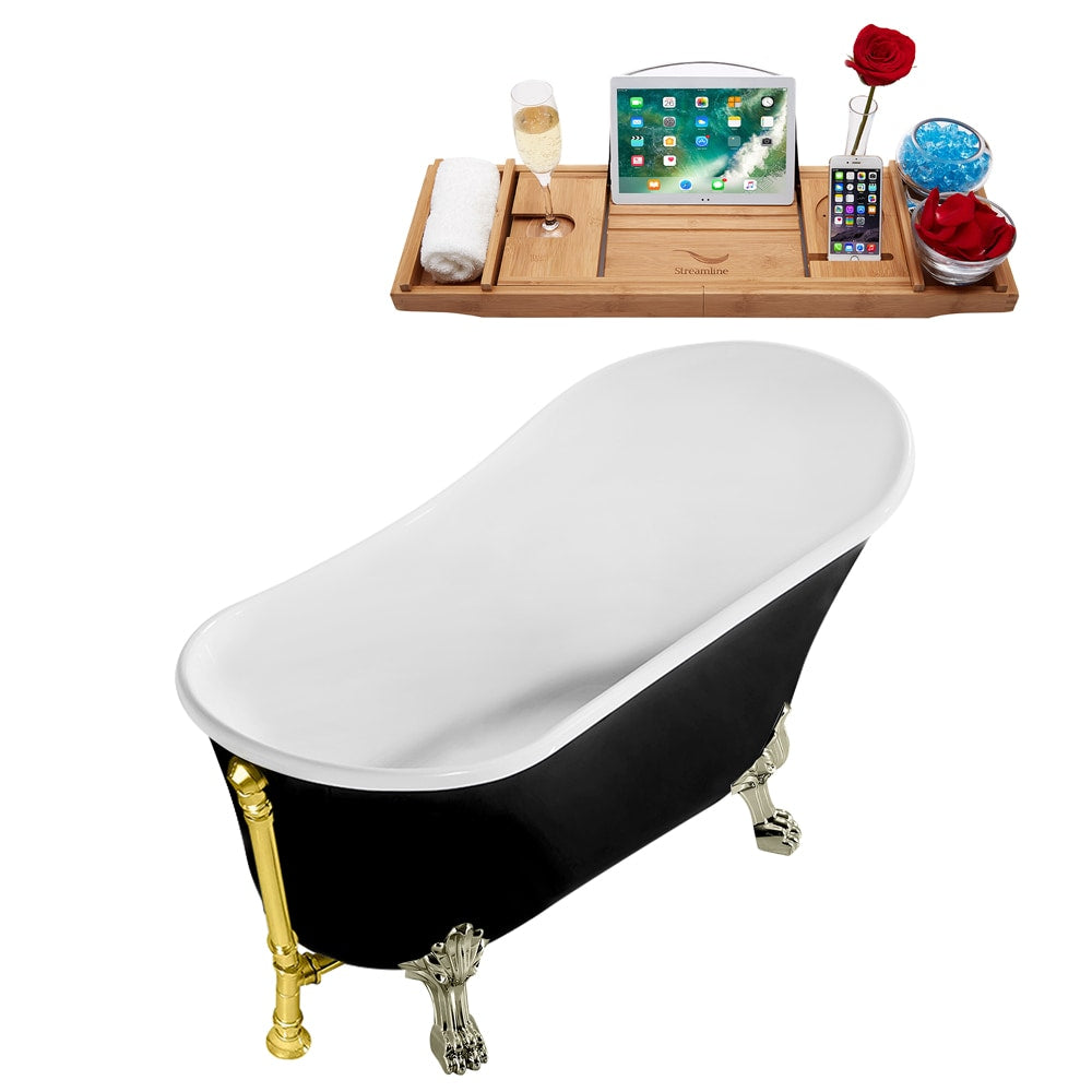 67 inch Streamline N345BNK-GLD Clawfoot Tub and Tray with External Drain