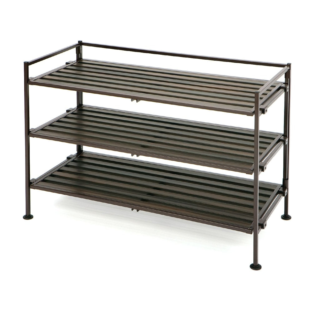 3-Tier Resin Slat Utility Shoe Rack, Espresso