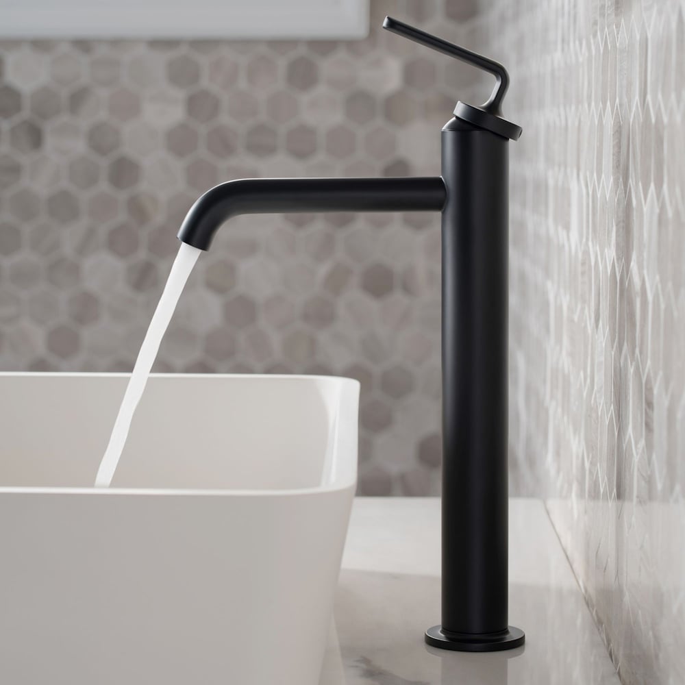 Robinet de lavabo de salle de bain à poignée unique Ramus avec bonde escamotable en noir mat