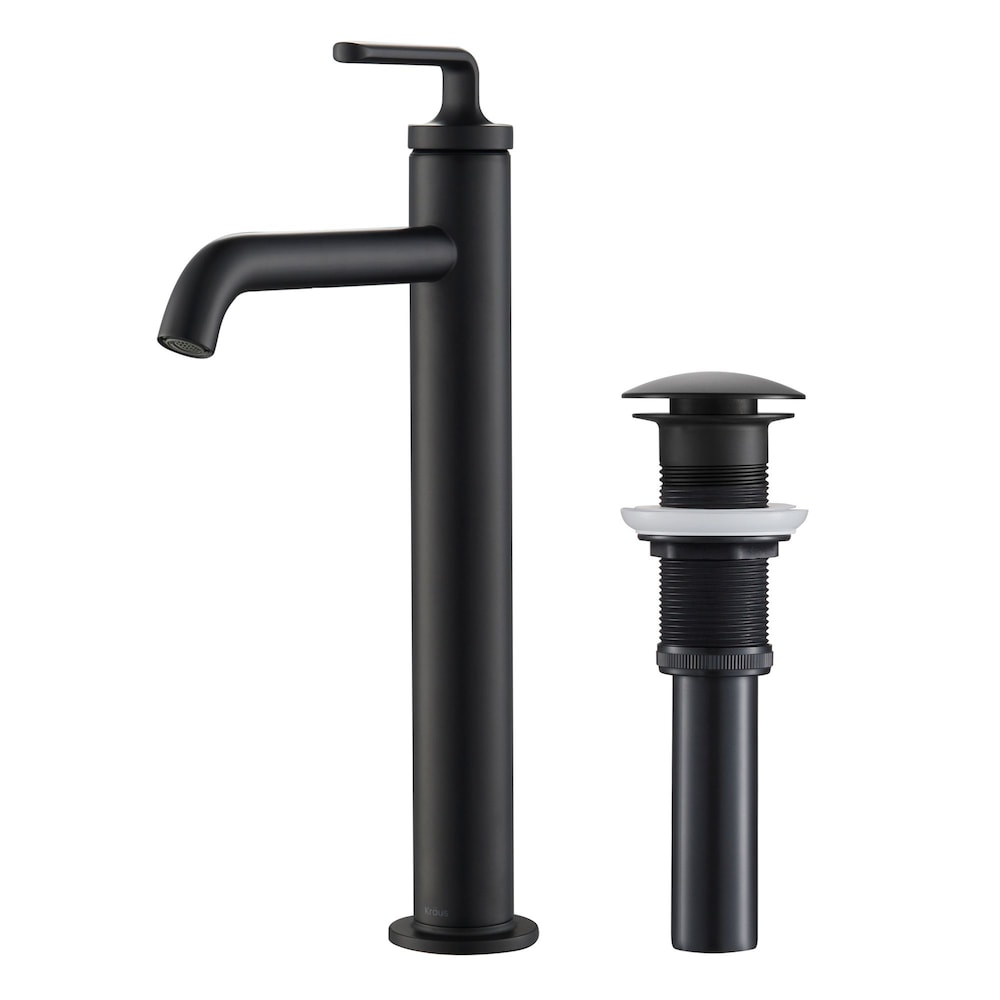 Robinet de lavabo de salle de bain à poignée unique Ramus avec bonde escamotable en noir mat