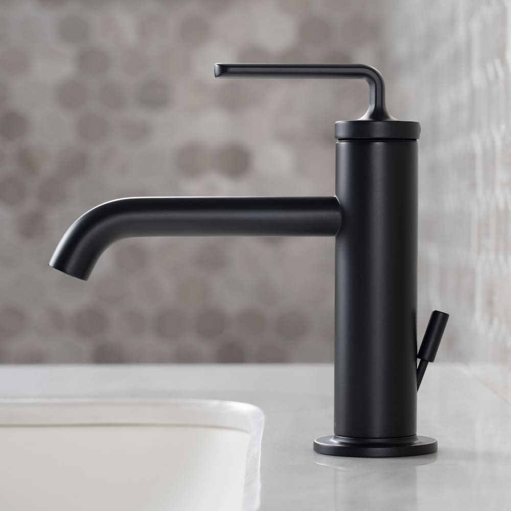 Robinet de lavabo de salle de bain à poignée unique Ramus avec drain à tige de levage en noir mat