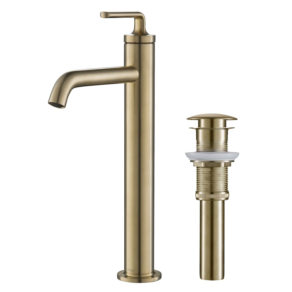 Robinet de lavabo de salle de bain à poignée unique Ramus avec bonde escamotable en or brossé (paquet de 2)