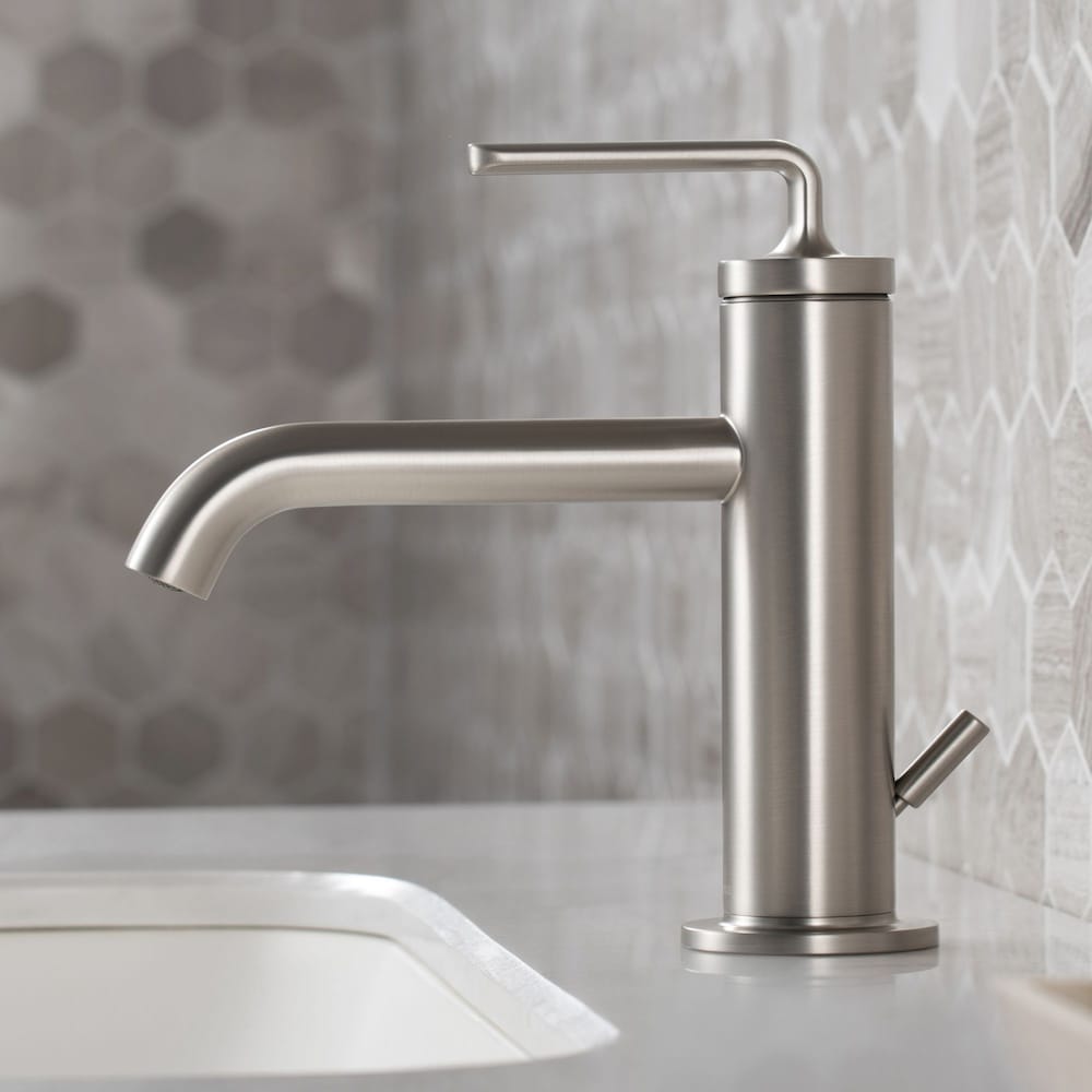 Robinet de lavabo de salle de bain à poignée unique Ramus avec drain à tige de levage en acier inoxydable antitache