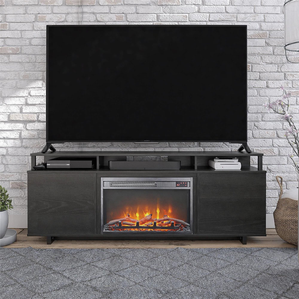 Mason Fireplace TV Stand for TVs up to 65", Black Oak