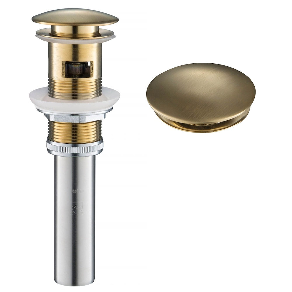 Bonde escamotable pour lavabo de salle de bain avec trop-plein en or brossé
