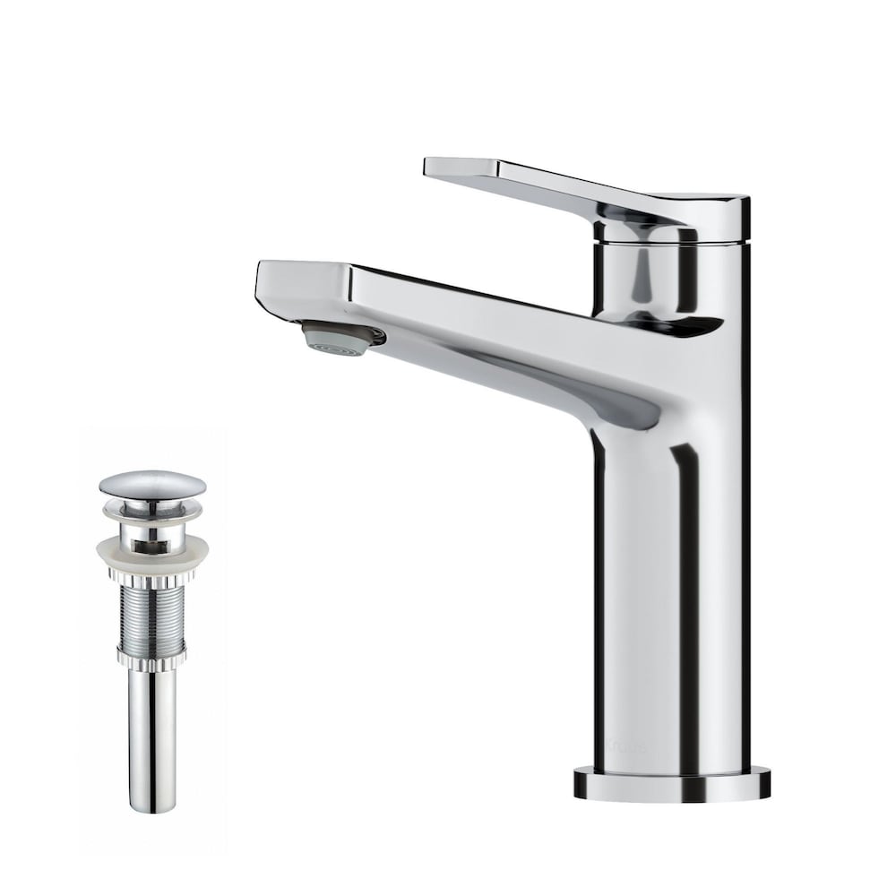Robinet de salle de bain à poignée unique Indy avec bonde escamotable assortie en chrome