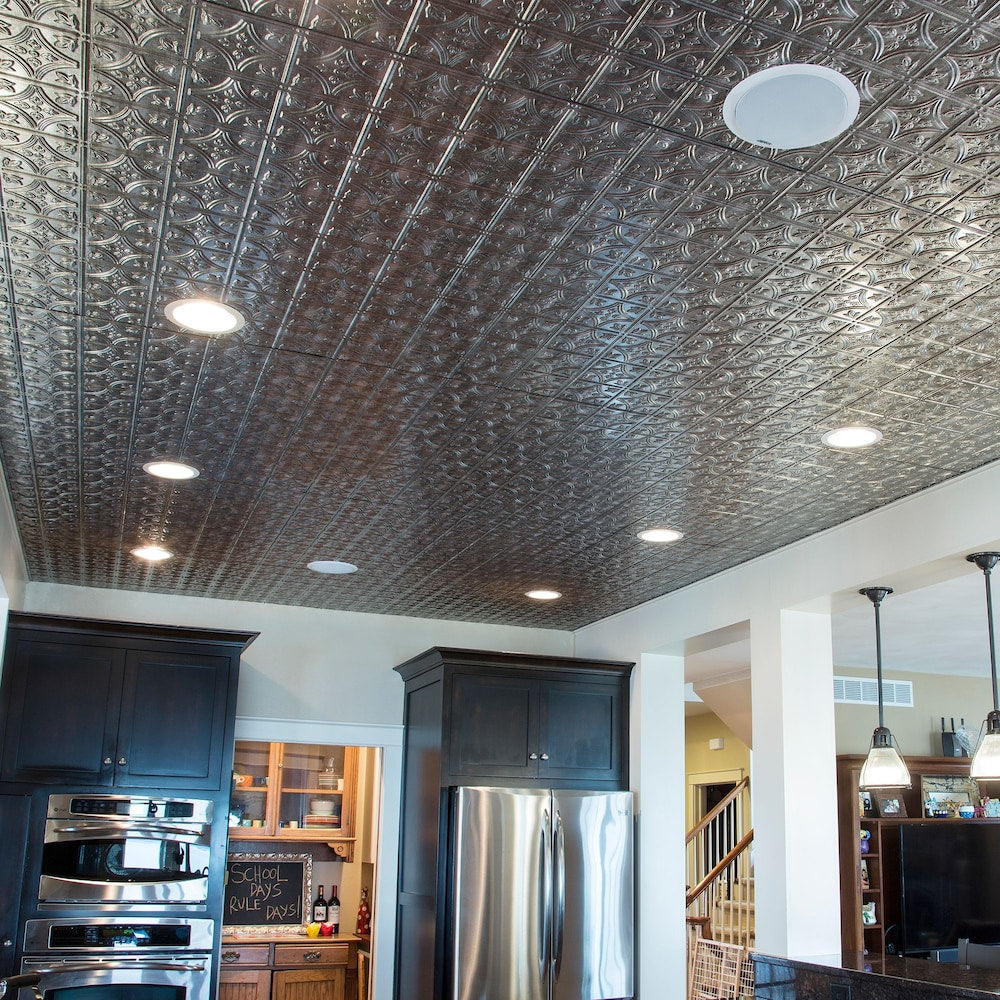 Traditional 1, 2x4 Glue Up Ceiling Tile, Crosshatch Silver Finish 5-pack (40 sq ft)