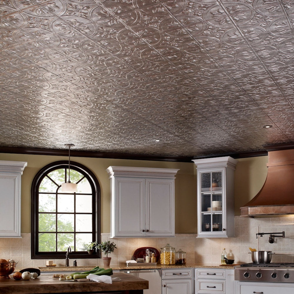 Carreaux de plafond à coller traditionnels 2, 2 x 4, finition argentée hachurée, paquet de 5 (40 pieds carrés)