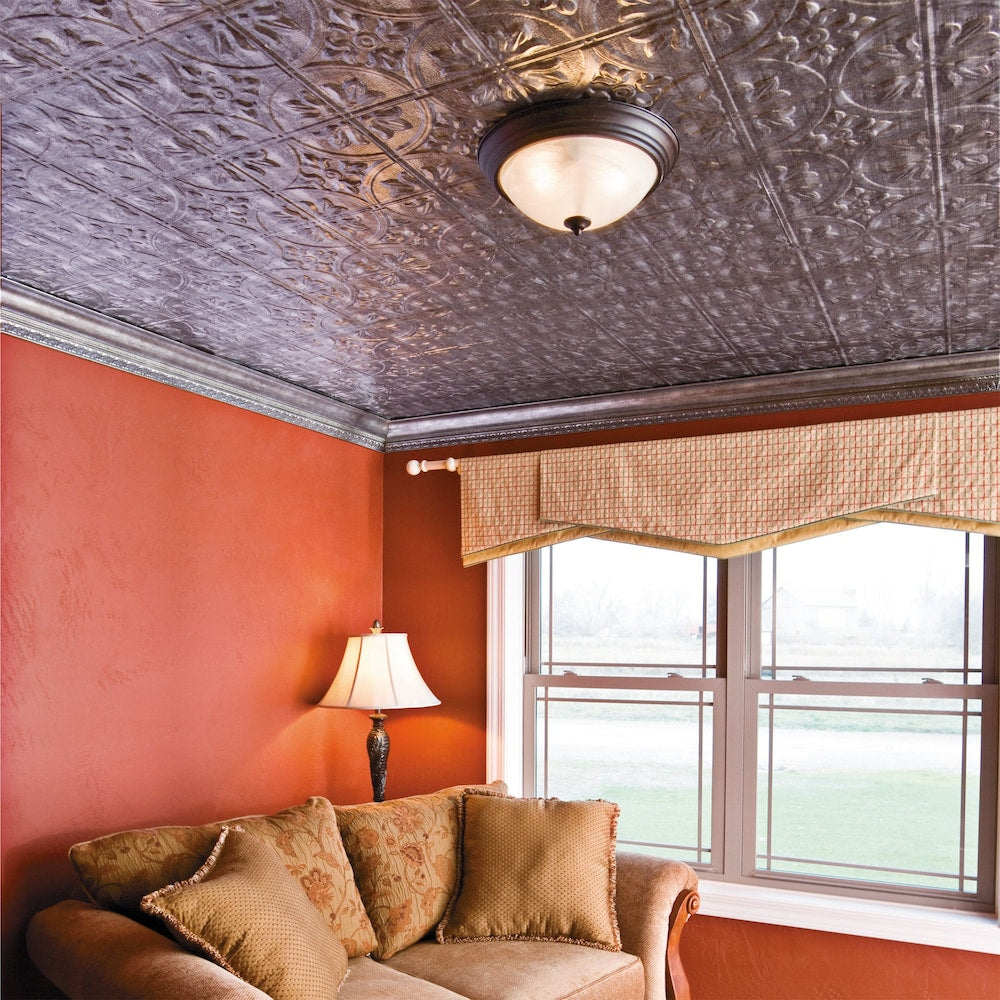 Carreaux de plafond à coller traditionnels 2, 2 x 4, finition argentée hachurée, paquet de 5 (40 pieds carrés)