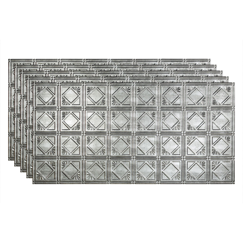 Traditional 4, 2x4 Glue Up Ceiling Tile, Crosshatch Silver Finish 5-pack (40 sq ft)