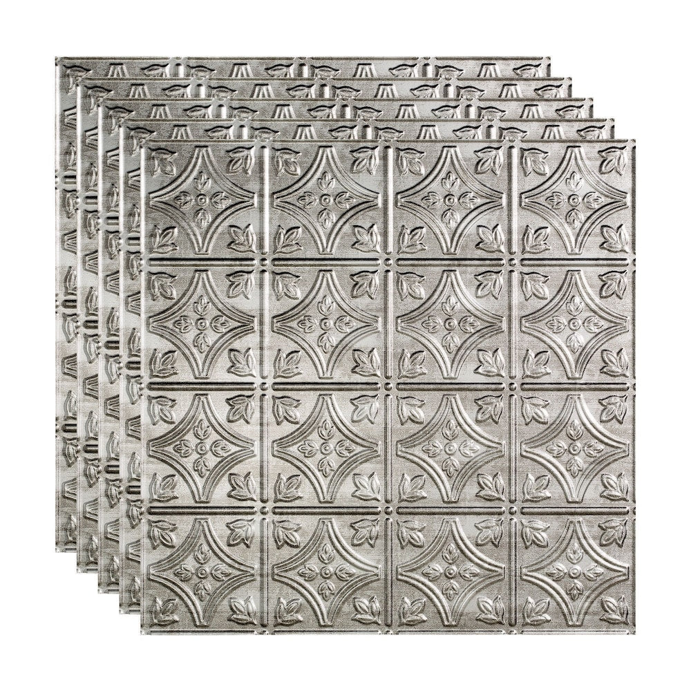 Traditional 1, 2x2 Lay in Ceiling Tile, Crosshatch Silver Finish 5-pack (20 sq ft)