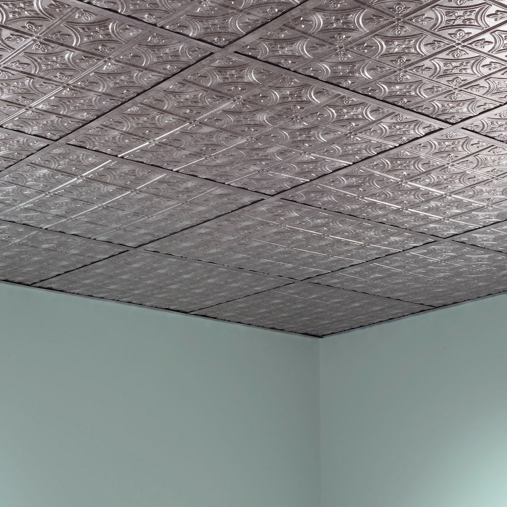 Traditional 1, 2x2 Lay in Ceiling Tile, Crosshatch Silver Finish 5-pack (20 sq ft)