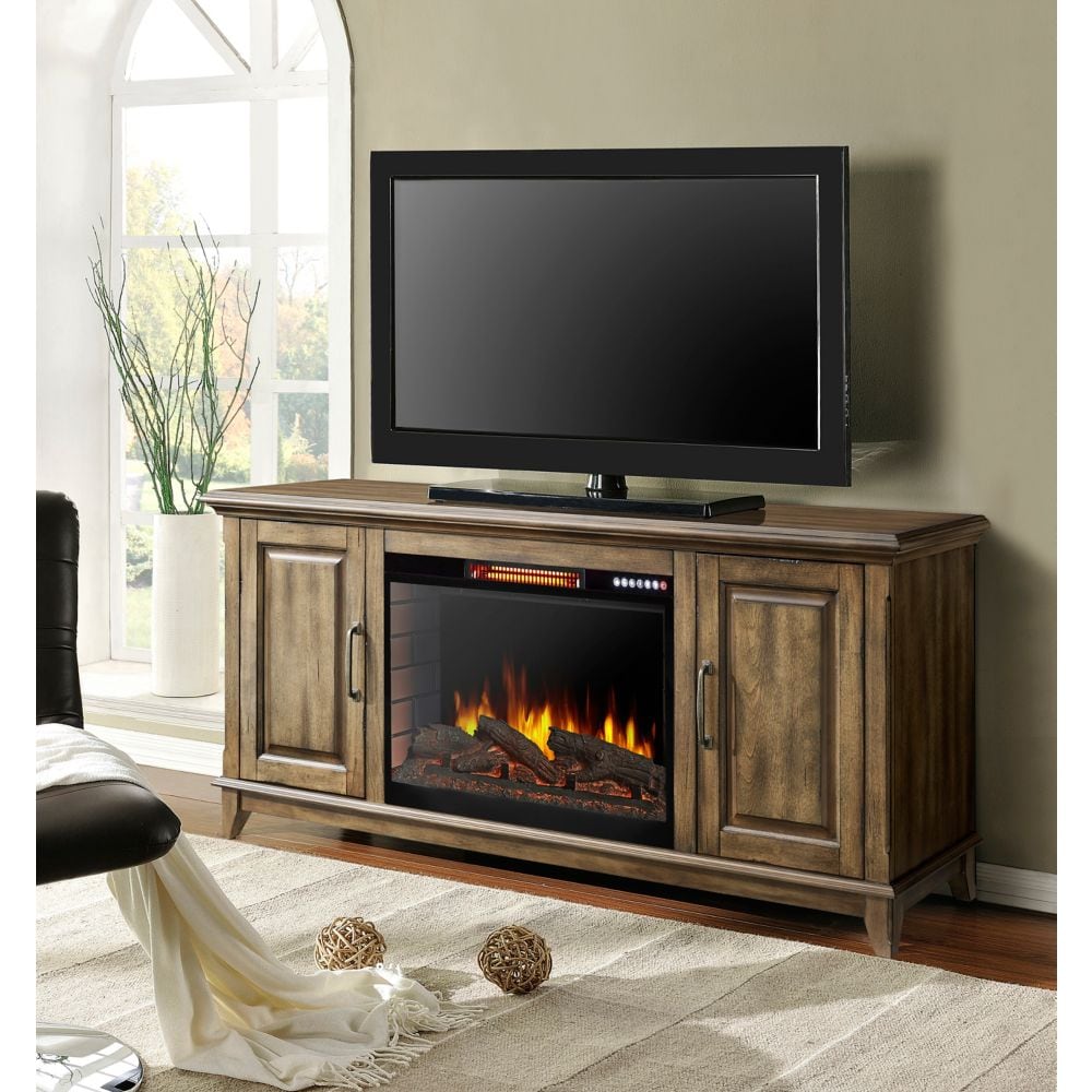 Marcus 60 in. Electric Fireplace with Bluetooth in Antique Pine