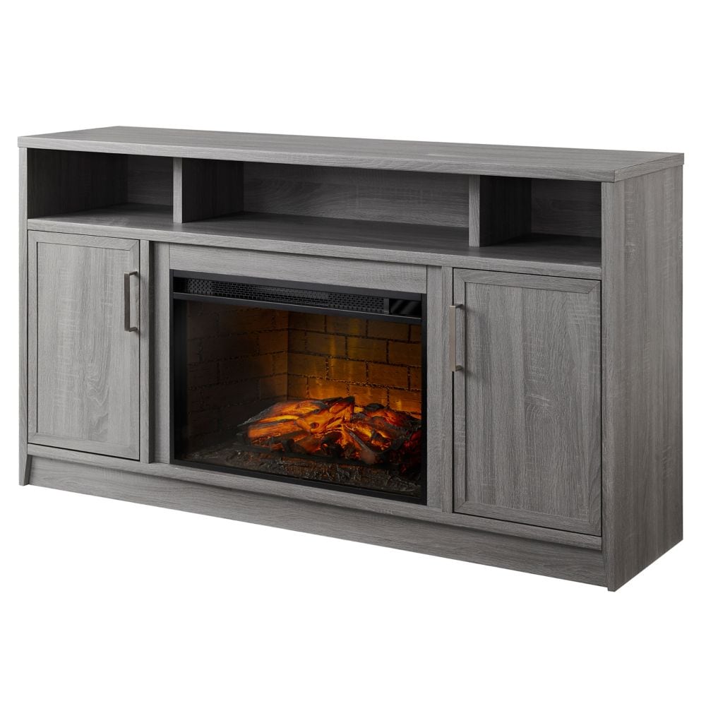 Brooklyn 60 in. Infrared Linear Media Electric Fireplace in Rustic Grey Oak