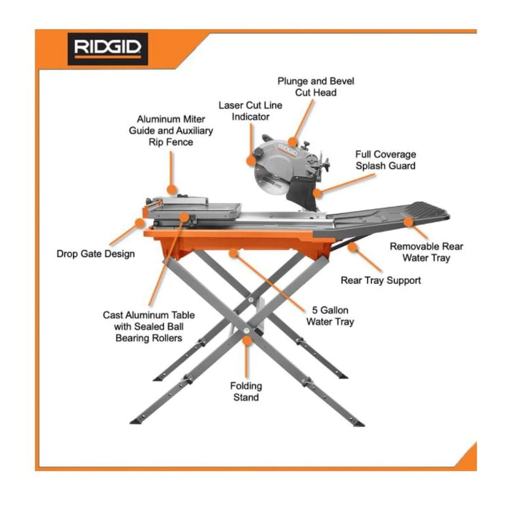 12-Amp 8-inch Tile Saw with Extended Rip Capacity and Stand