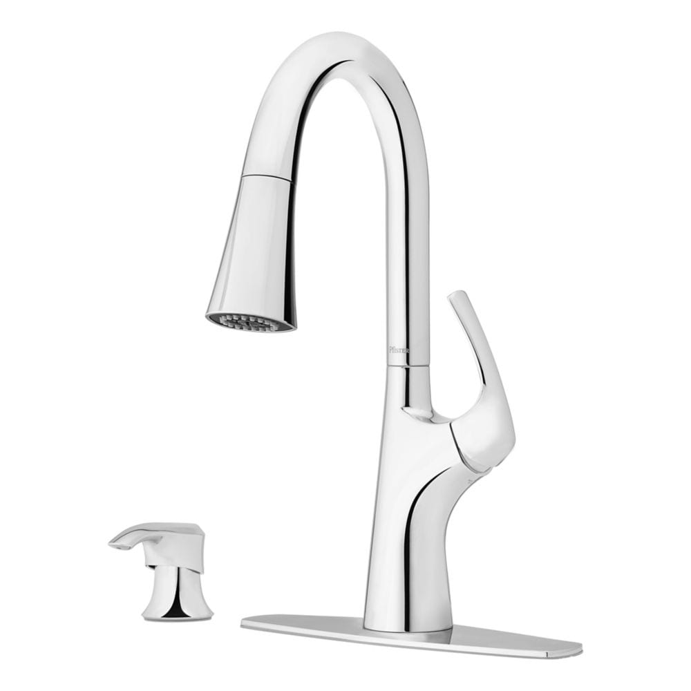 Robinet de cuisine à tirette/à bec rétractable en chrome poli Seahaven à 1 poignée/robinet d'évier de cuisine/robinet avec distributeur de savon