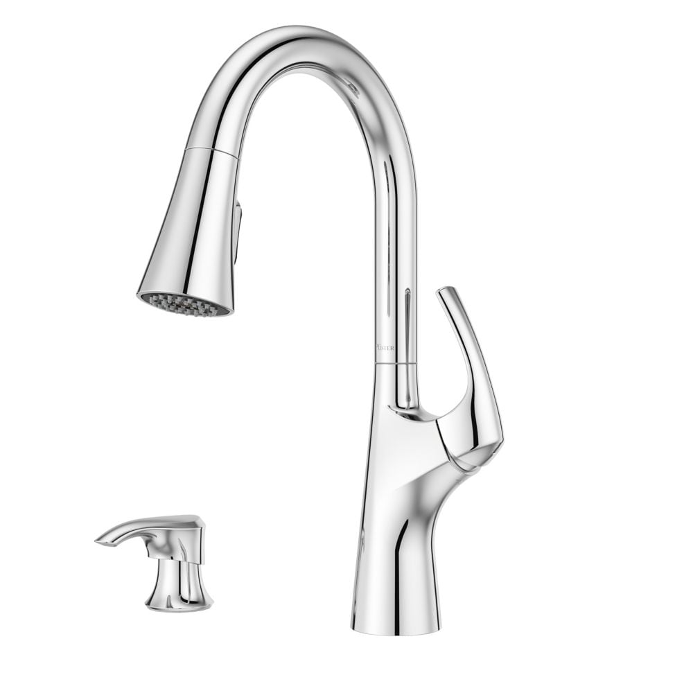 Robinet de cuisine à tirette/à bec rétractable en chrome poli Seahaven à 1 poignée/robinet d'évier de cuisine/robinet avec distributeur de savon