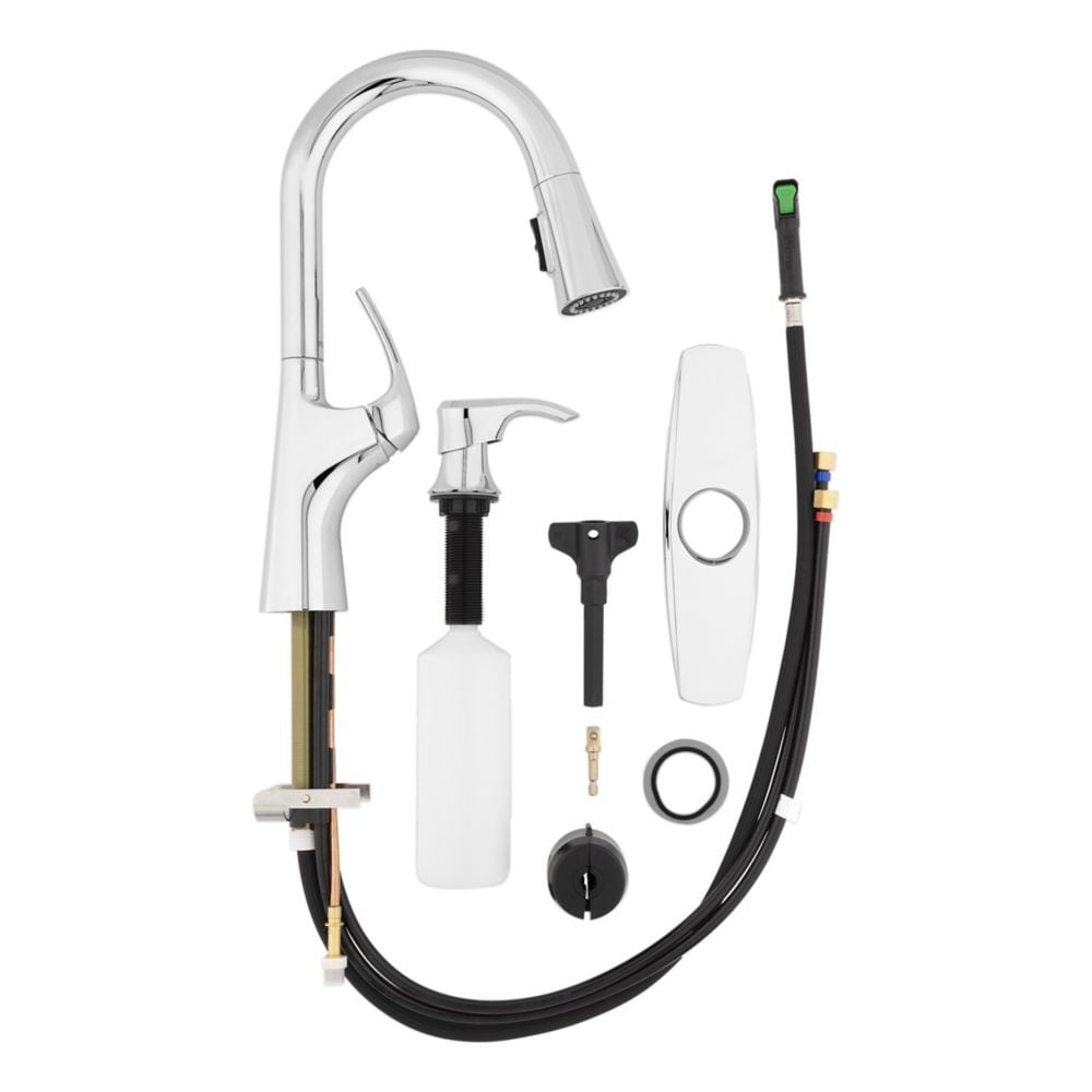 Robinet de cuisine à tirette/à bec rétractable en chrome poli Seahaven à 1 poignée/robinet d'évier de cuisine/robinet avec distributeur de savon