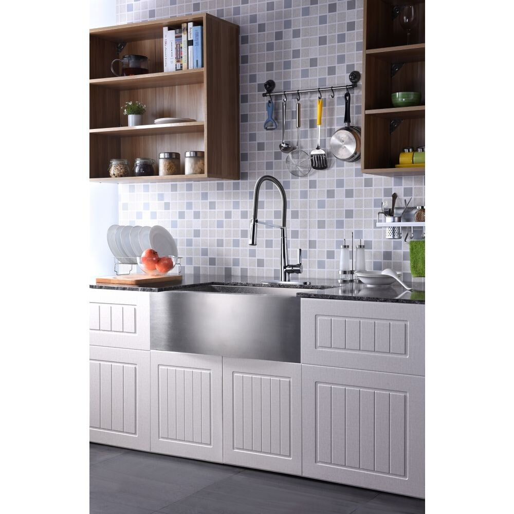 Robinet de cuisine à poignée unique et pulvérisateur rétractable Apollo en chrome poli