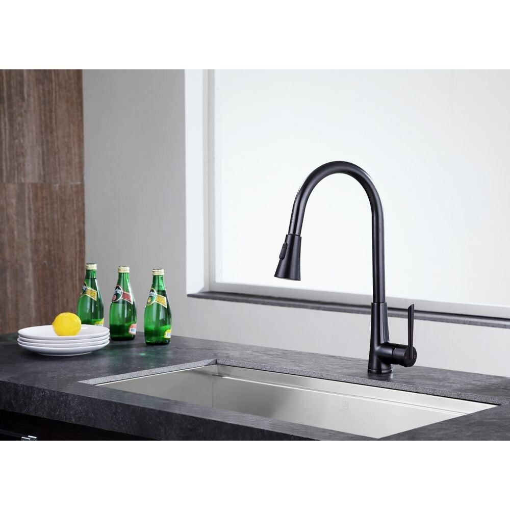Robinet de cuisine à poignée unique Tulip avec douchette extractible en bronze huilé