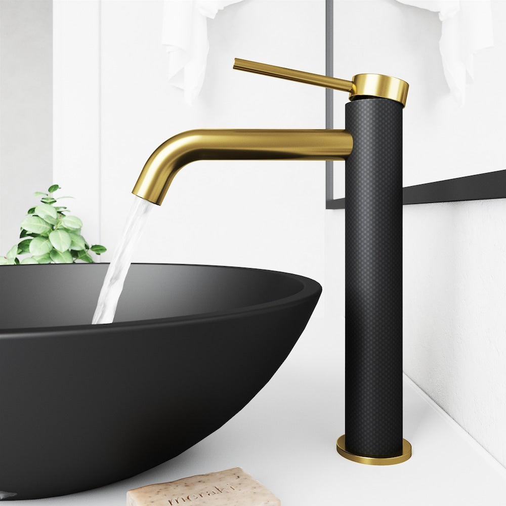 Robinet de salle de bain monotrou à poignée unique Lexington cFiber en or brossé mat et noir mat