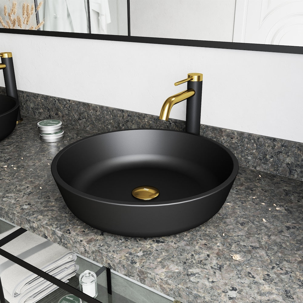 Robinet de salle de bain monotrou à poignée unique Lexington cFiber en or brossé mat et noir mat