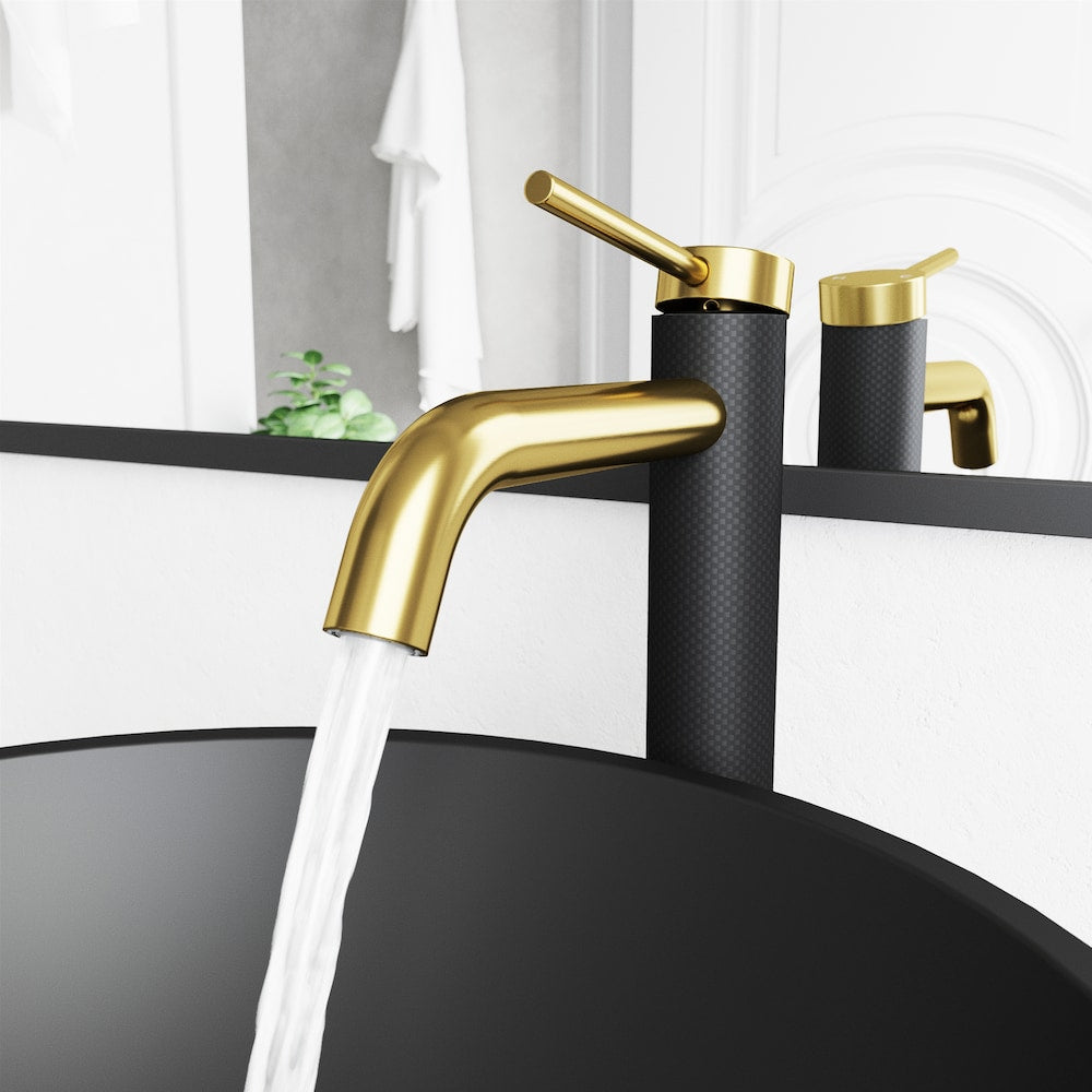 Robinet de salle de bain monotrou à poignée unique Lexington cFiber en or brossé mat et noir mat