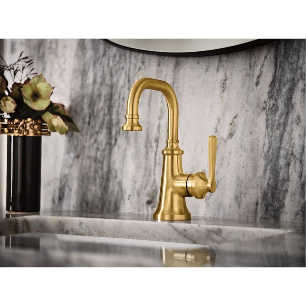 Robinet de lavabo de salle de bain à poignée unique Colinet en or brossé (vidange et valve incluses)