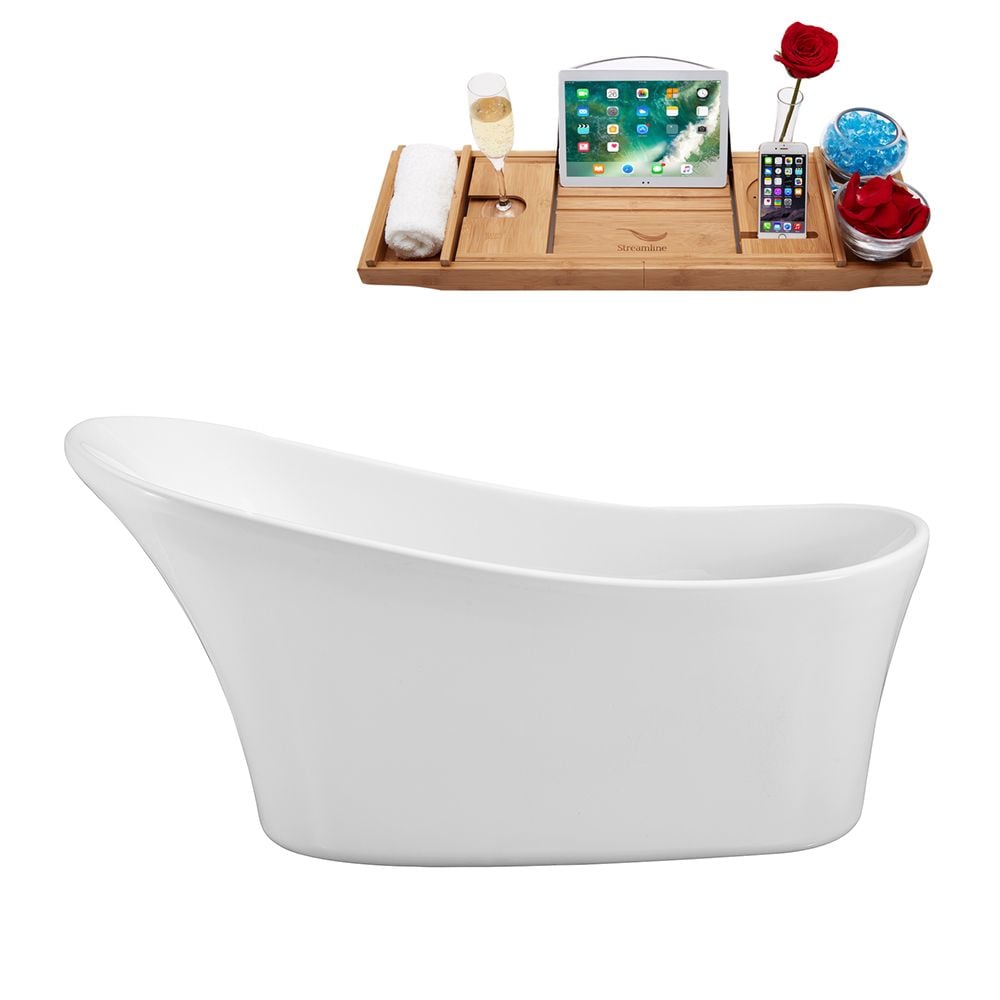 63 inch Streamline N460-IN-BL Soaking Freestanding Tub and Tray with Internal Drain