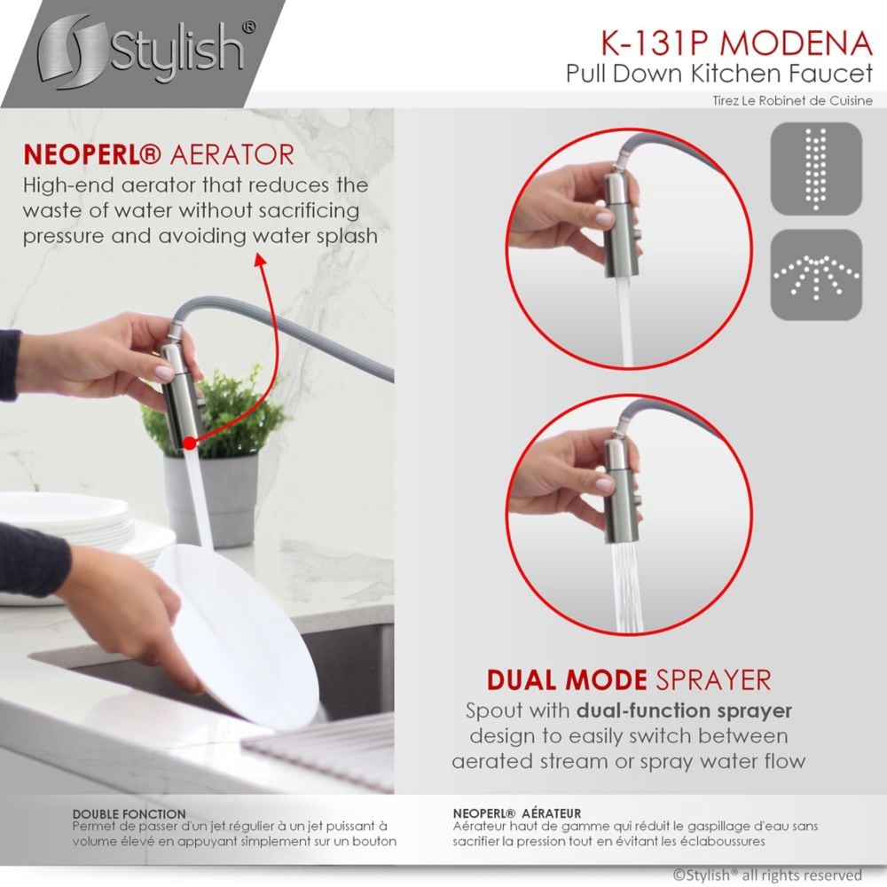Robinet de cuisine moderne à poignée unique et pulvérisateur rétractable en acier inoxydable bronze