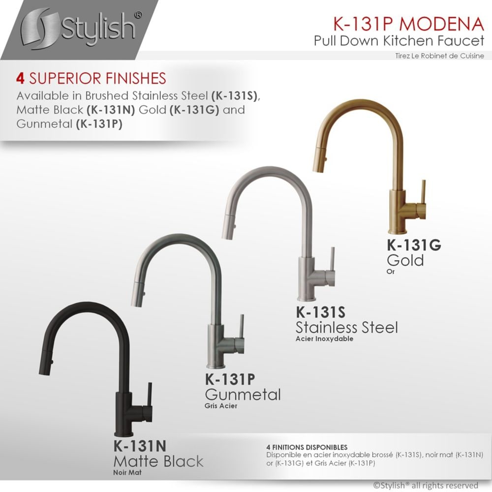Robinet de cuisine moderne à poignée unique et pulvérisateur rétractable en acier inoxydable bronze