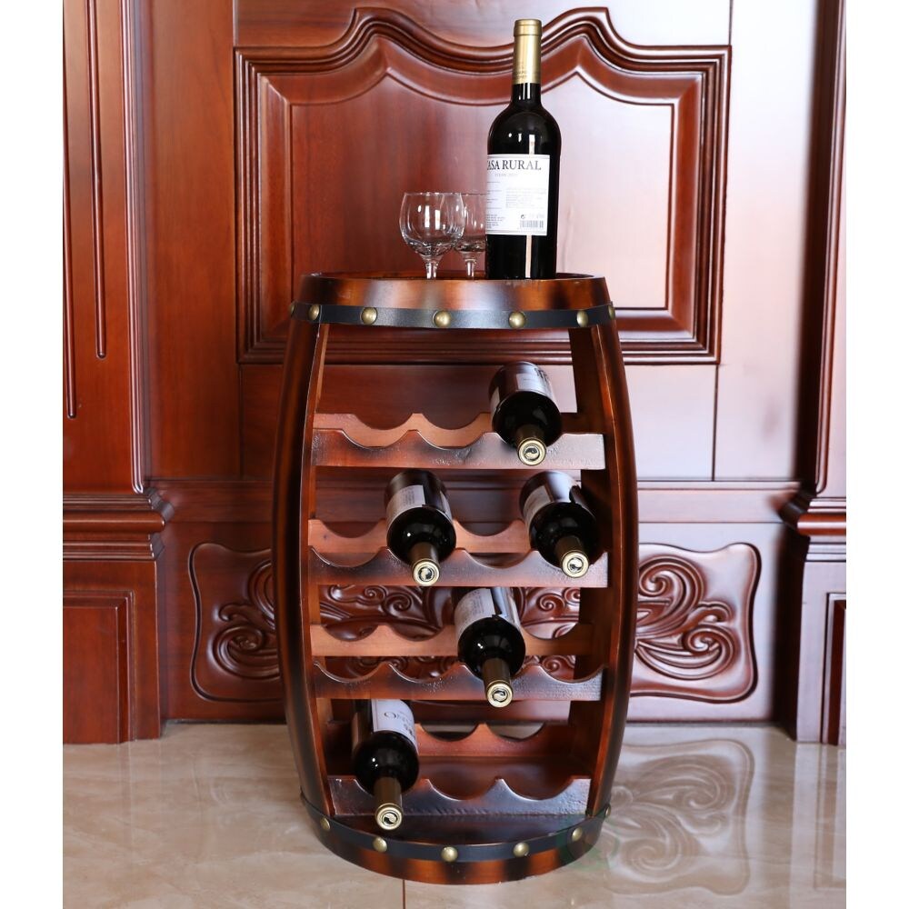 Casier à vin en bois en forme de tonneau pour 14 bouteilles
