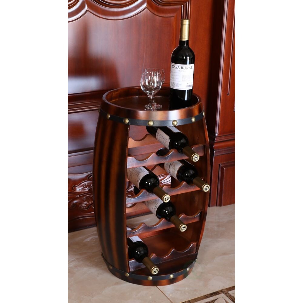 Casier à vin en bois en forme de tonneau pour 14 bouteilles