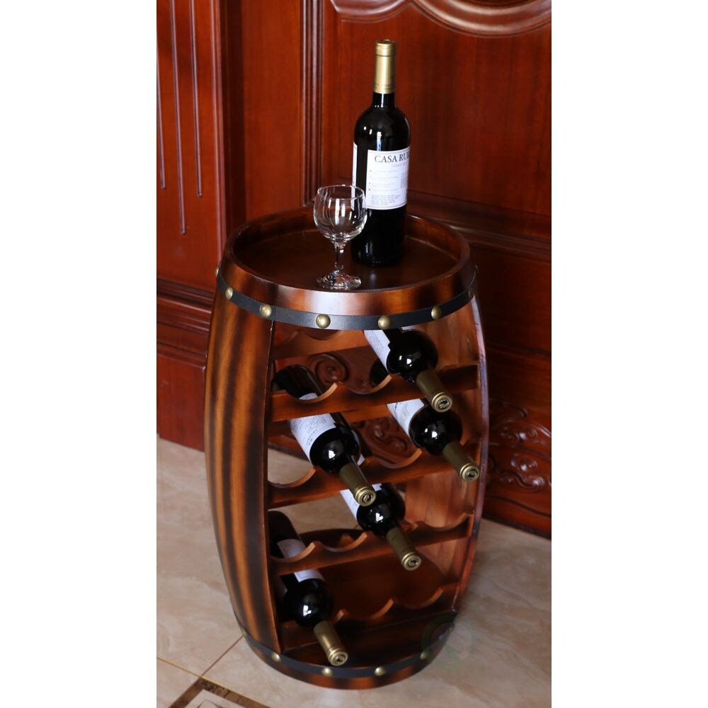 Casier à vin en bois en forme de tonneau pour 14 bouteilles
