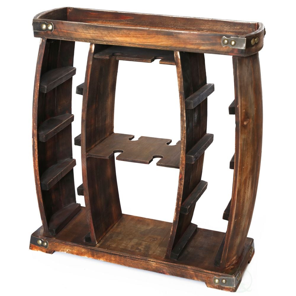 Casier à vin rustique en bois avec support en verre, support à vin décoratif pour 8 bouteilles