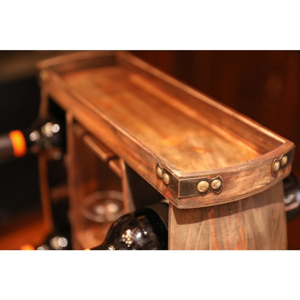 Casier à vin rustique en bois avec support en verre, support à vin décoratif pour 8 bouteilles