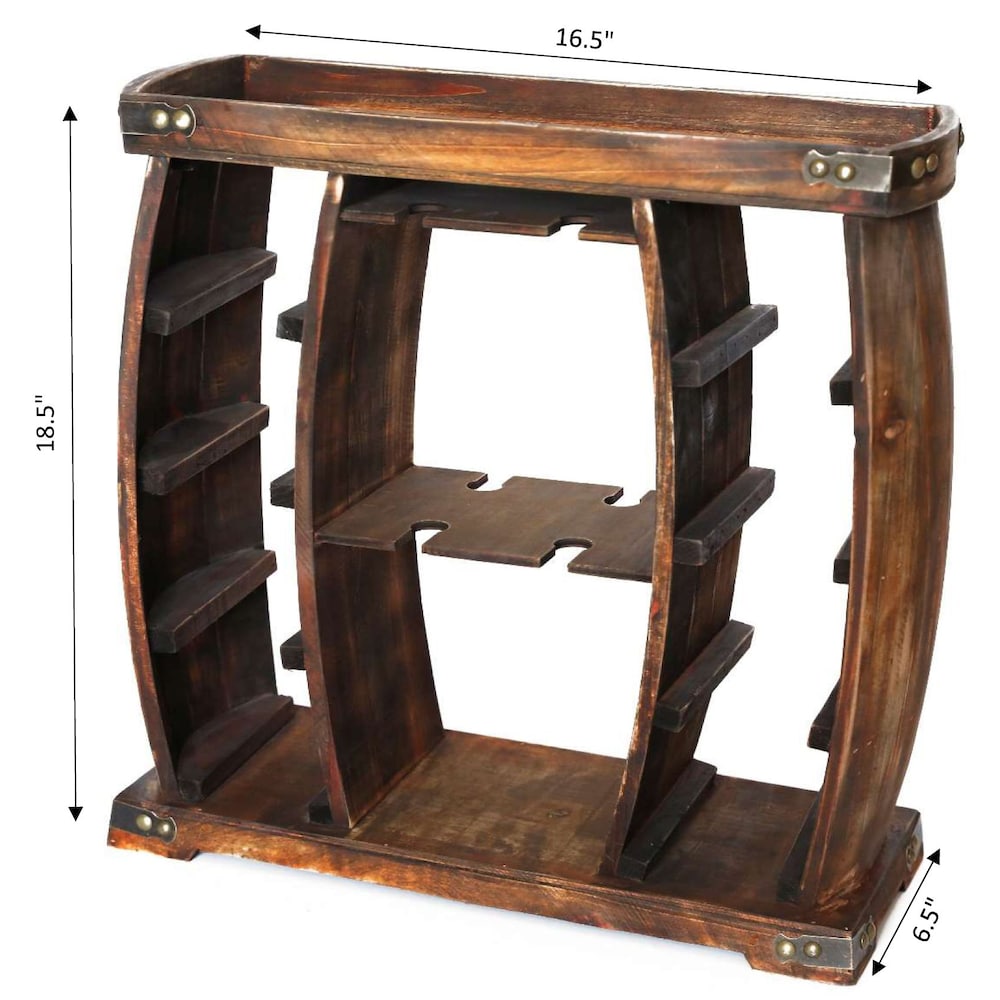 Casier à vin rustique en bois avec support en verre, support à vin décoratif pour 8 bouteilles