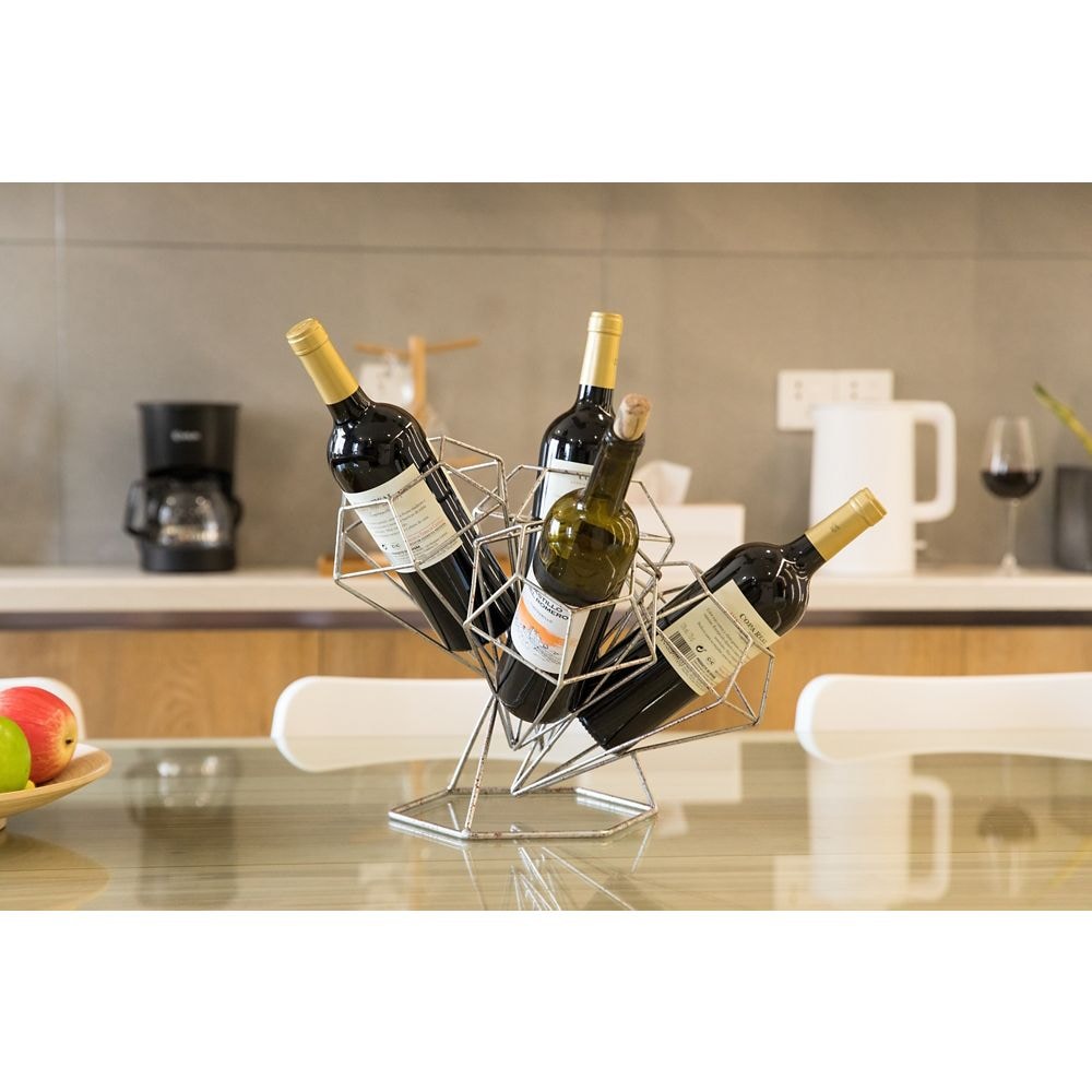 Porte-bouteilles de vin de table en métal décoratif vintage en forme de losange pour 4 bouteilles