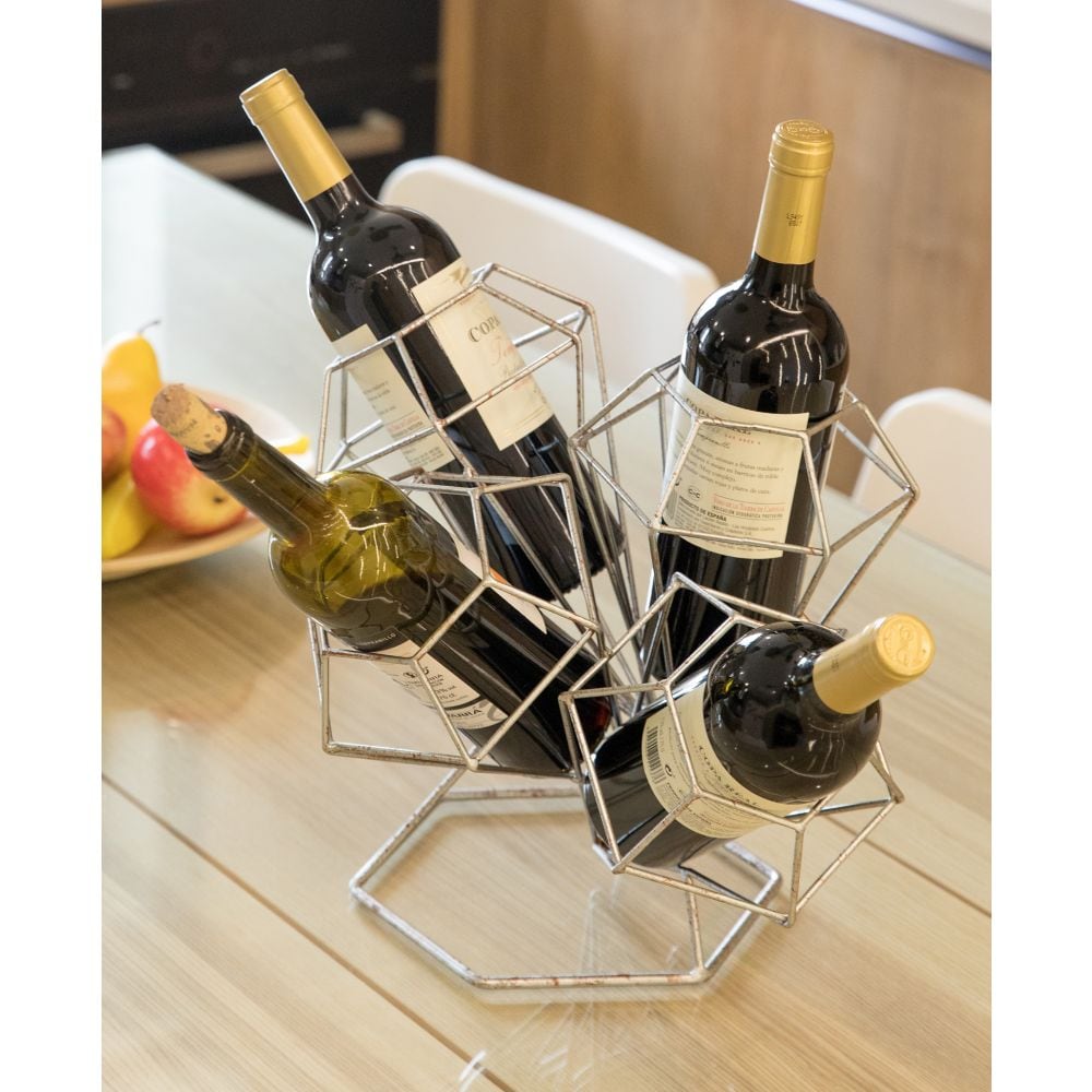 Porte-bouteilles de vin de table en métal décoratif vintage en forme de losange pour 4 bouteilles